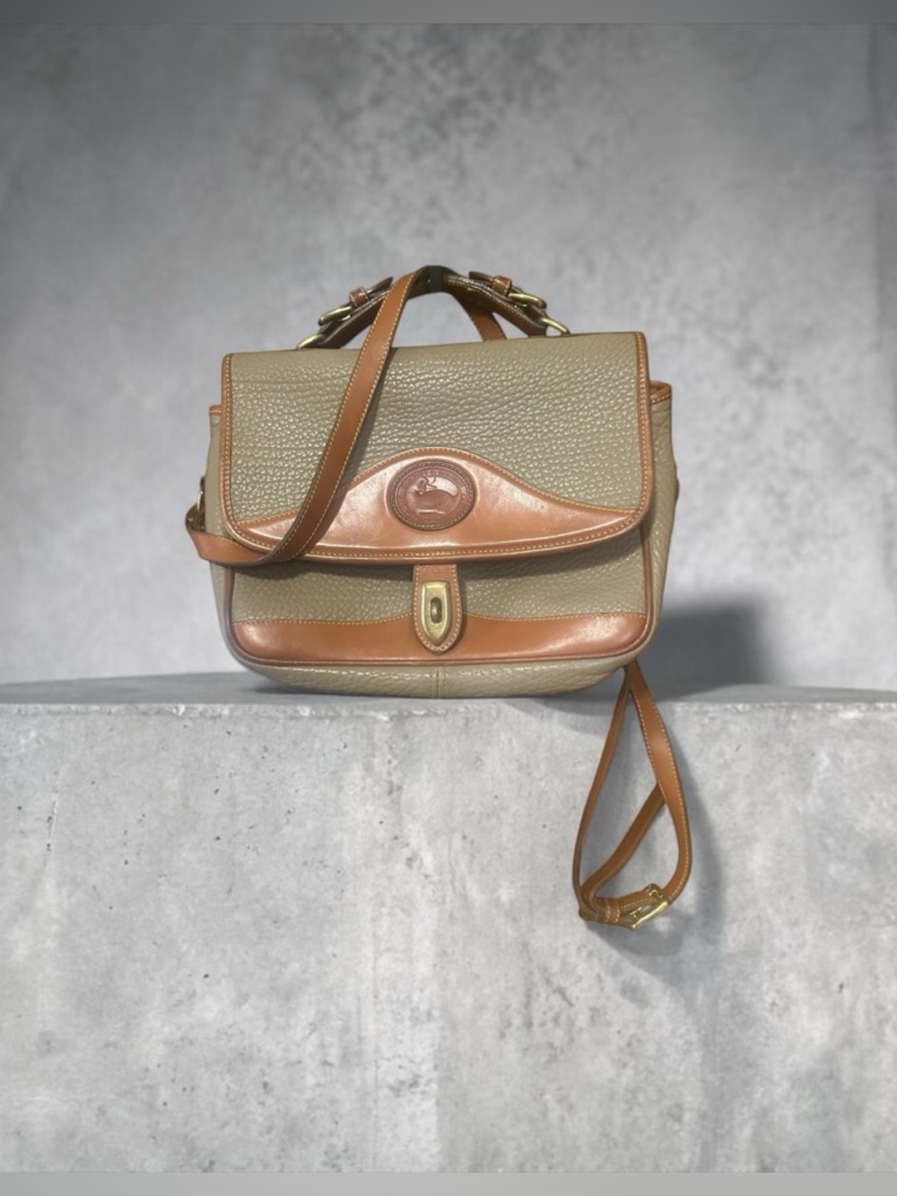 Dooney & Bourke All-Weather Leather Carrier Bag Taupe & British Tan Vtge 1990’s